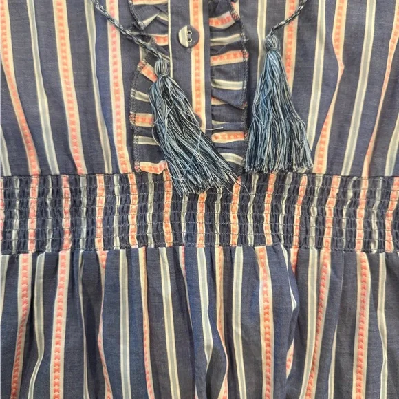 The Shirt by Rochelle Behrens Blue and Pink Striped Ruffle Tiered Mini Dress - Picture 10 of 10